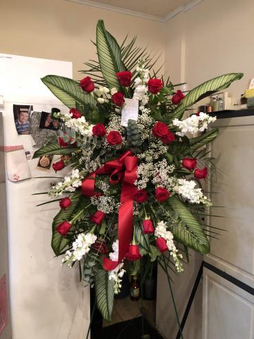 RED AND WHITE FUNERAL SPRAY