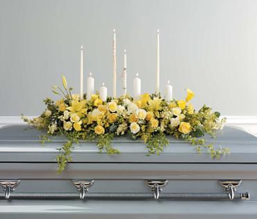 Yellow casket Spray with Candles